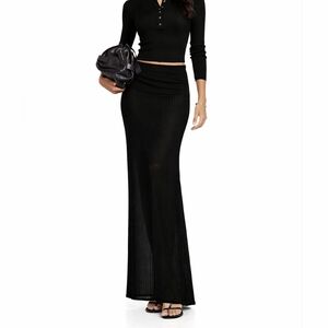 Skims Sheer Knit Foldover Maxi Skirt In Onyx New Size M